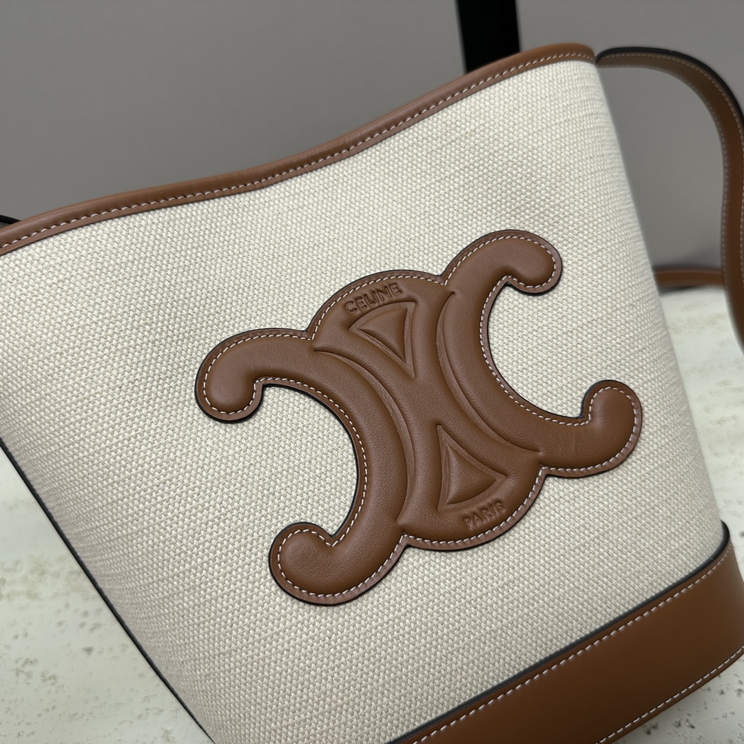 [TOP] CELINE Cuir Triomphe Bucket Bag 24x22x13cm - Brown and White