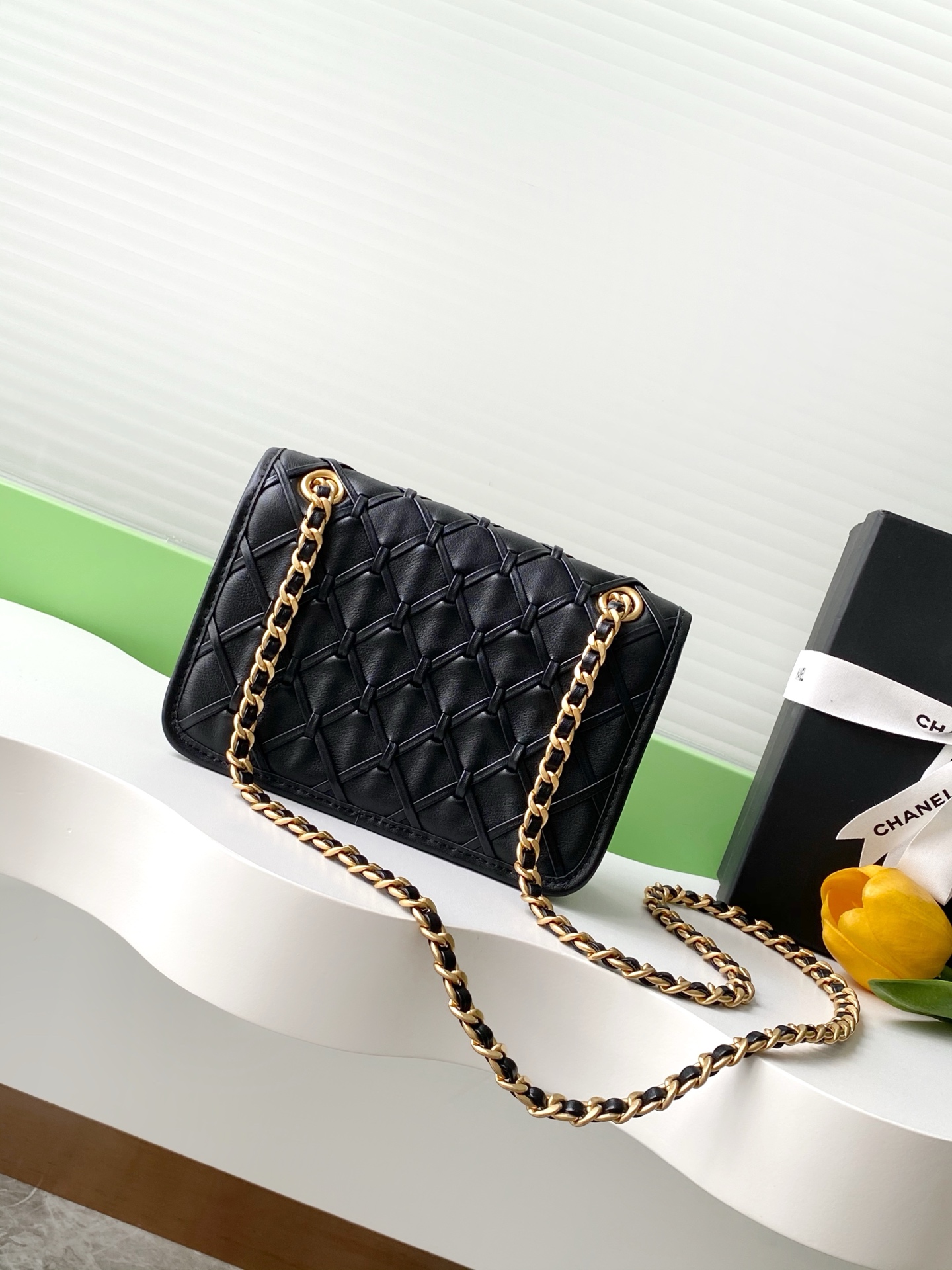 [TOP] CHANEL Flap Bag Leather Bag 13-19-5.5cm /15-25-8cm- Black