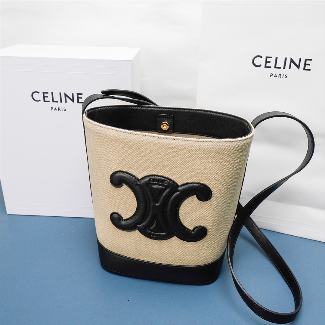 [TOP] CELINE Cuir Triomphe Bucket Bag 30x22x13cm - Black and White