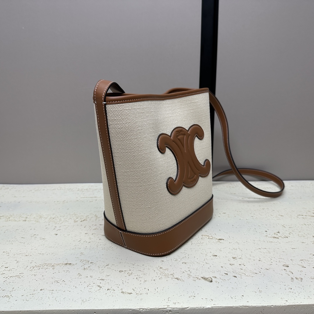 [TOP] CELINE Cuir Triomphe Bucket Bag 24x22x13cm - Brown and White