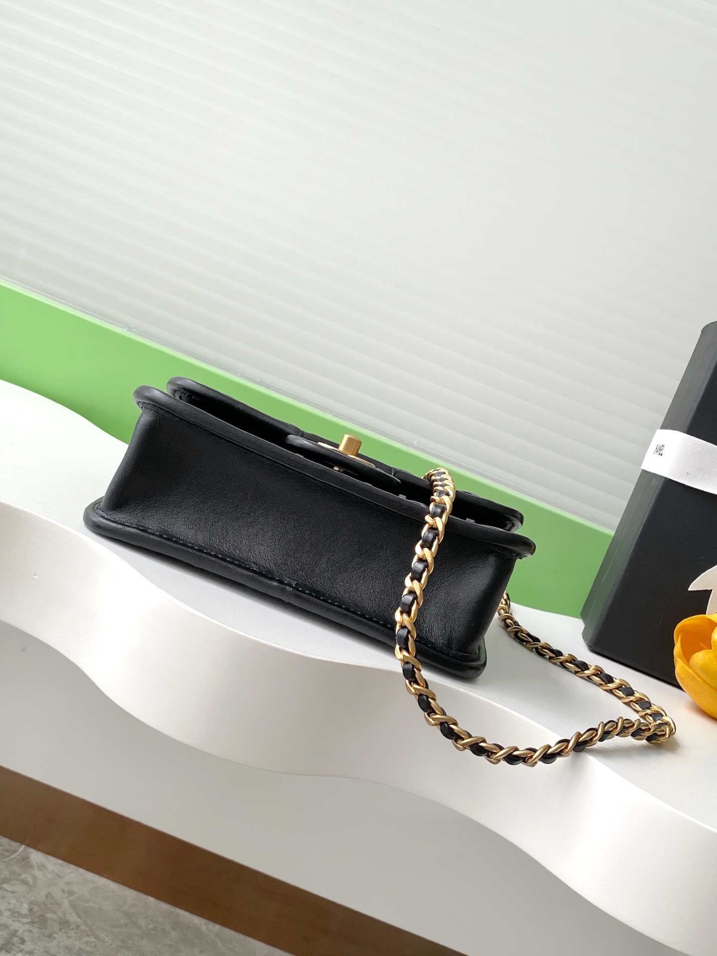 [TOP] CHANEL Flap Bag Leather Bag 13-19-5.5cm /15-25-8cm- Black