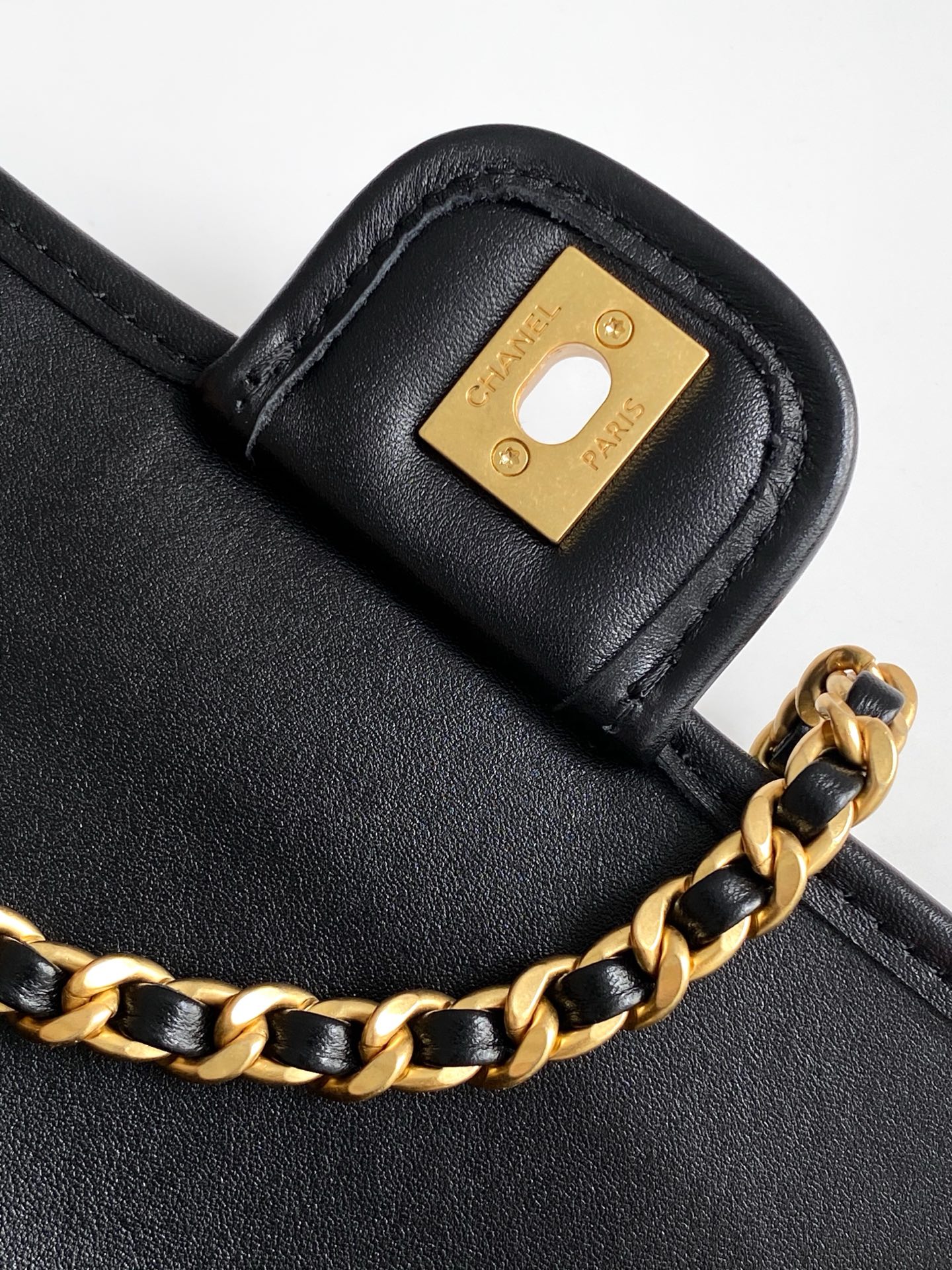 [TOP] CHANEL Flap Bag Leather Bag 13-19-5.5cm /15-25-8cm- Black