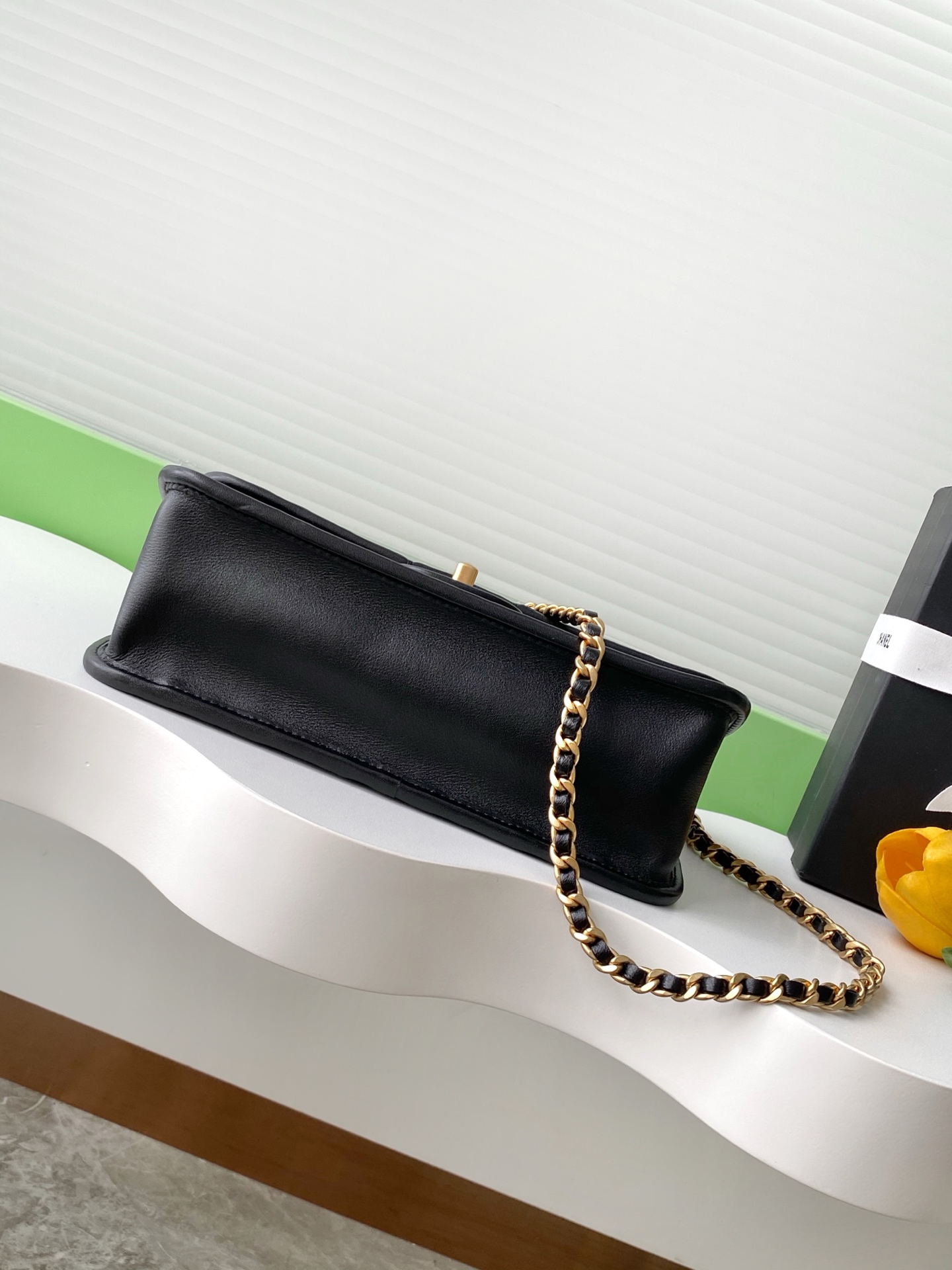 [TOP] CHANEL Flap Bag Leather Bag 13-19-5.5cm /15-25-8cm- Black