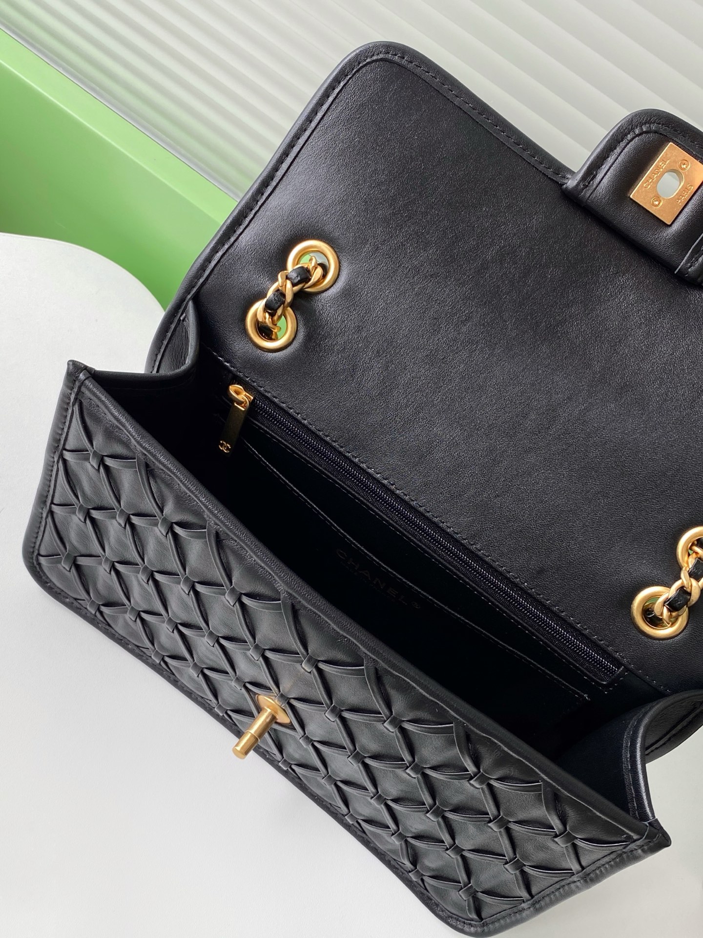 [TOP] CHANEL Flap Bag Leather Bag 13-19-5.5cm /15-25-8cm- Black