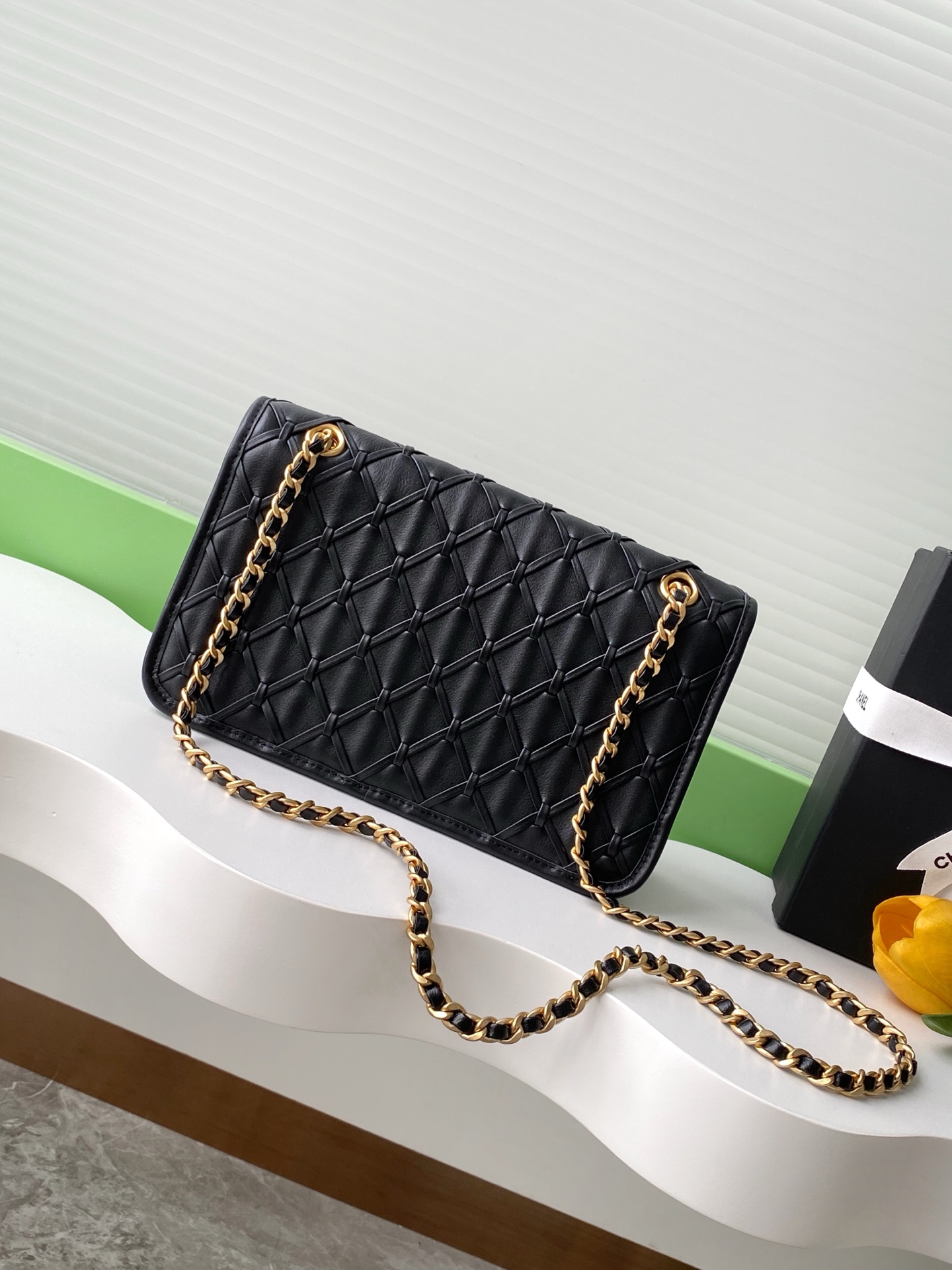 [TOP] CHANEL Flap Bag Leather Bag 13-19-5.5cm /15-25-8cm- Black