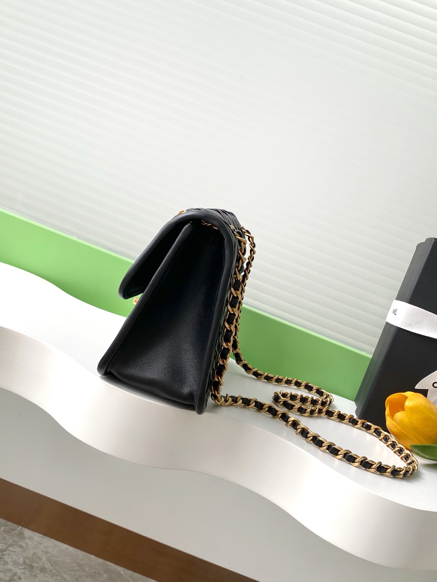 [TOP] CHANEL Flap Bag Leather Bag 13-19-5.5cm /15-25-8cm- Black