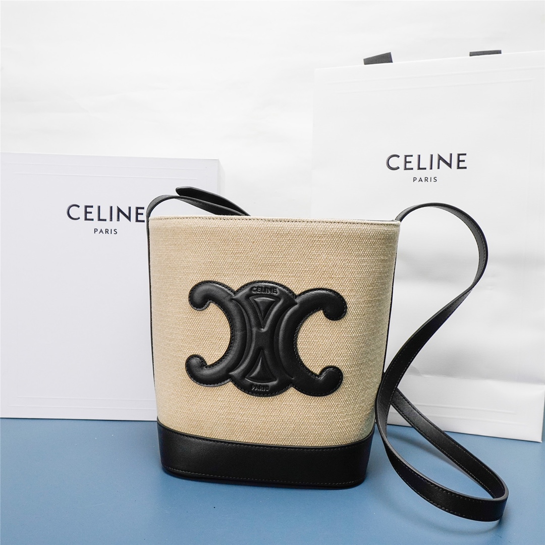 [TOP] CELINE Cuir Triomphe Bucket Bag 30x22x13cm - Black and White