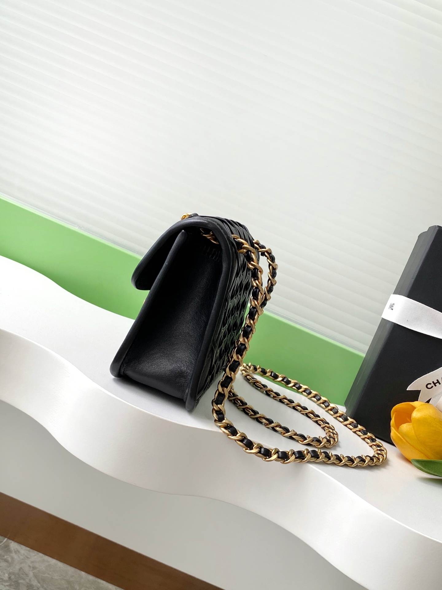 [TOP] CHANEL Flap Bag Leather Bag 13-19-5.5cm /15-25-8cm- Black