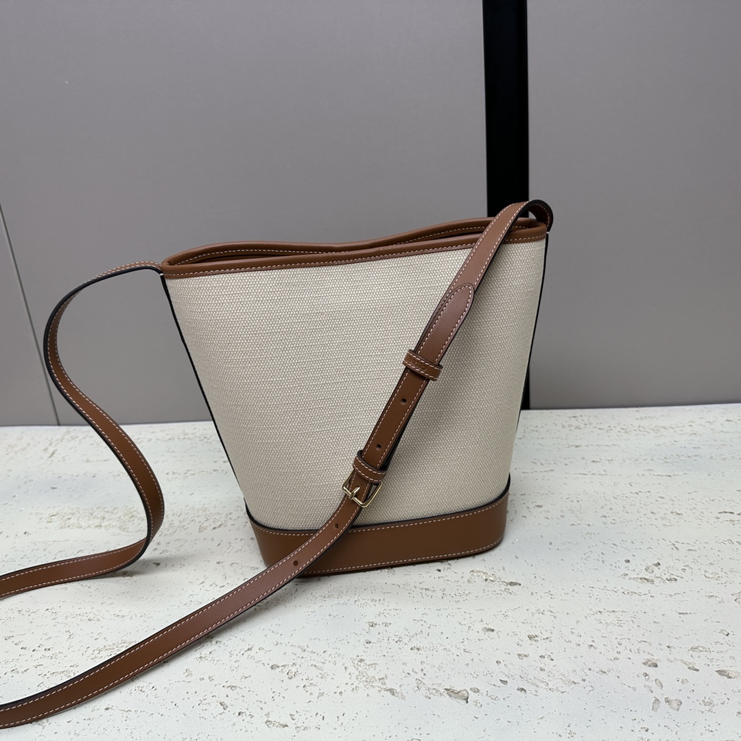 [TOP] CELINE Cuir Triomphe Bucket Bag 24x22x13cm - Brown and White