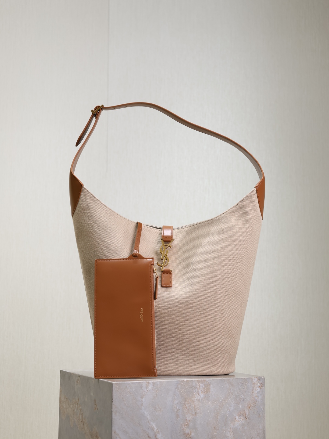 [TOP] Yves Saint Laurent YSL Le 5A7 Large Bucket Underarm Bag 26×31.5×13.5cm - Beige