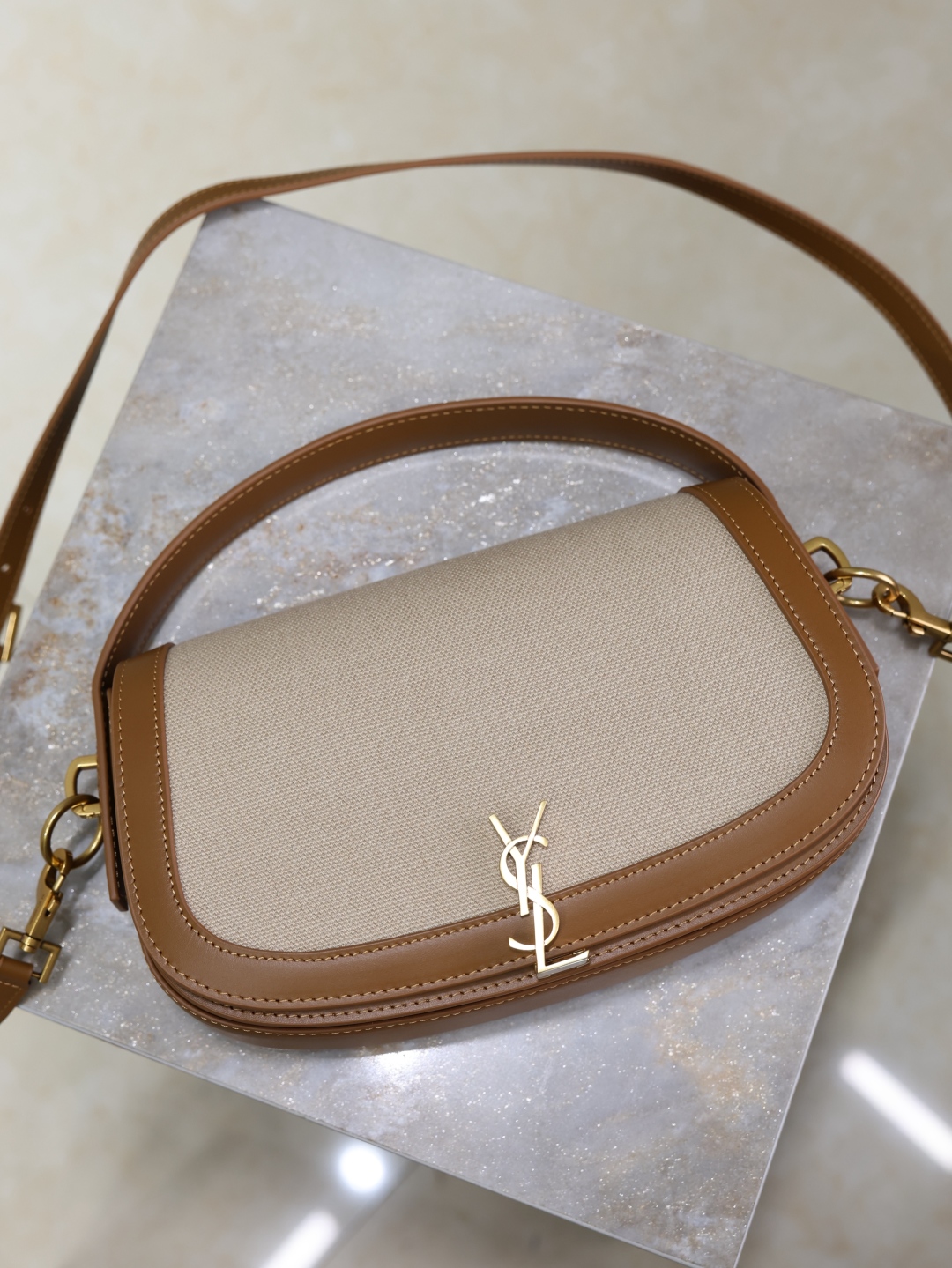 [TOP] Yves Saint Laurent YSL Voltaire Handbag/Crossbody Bag 24×15×5cm - Beige