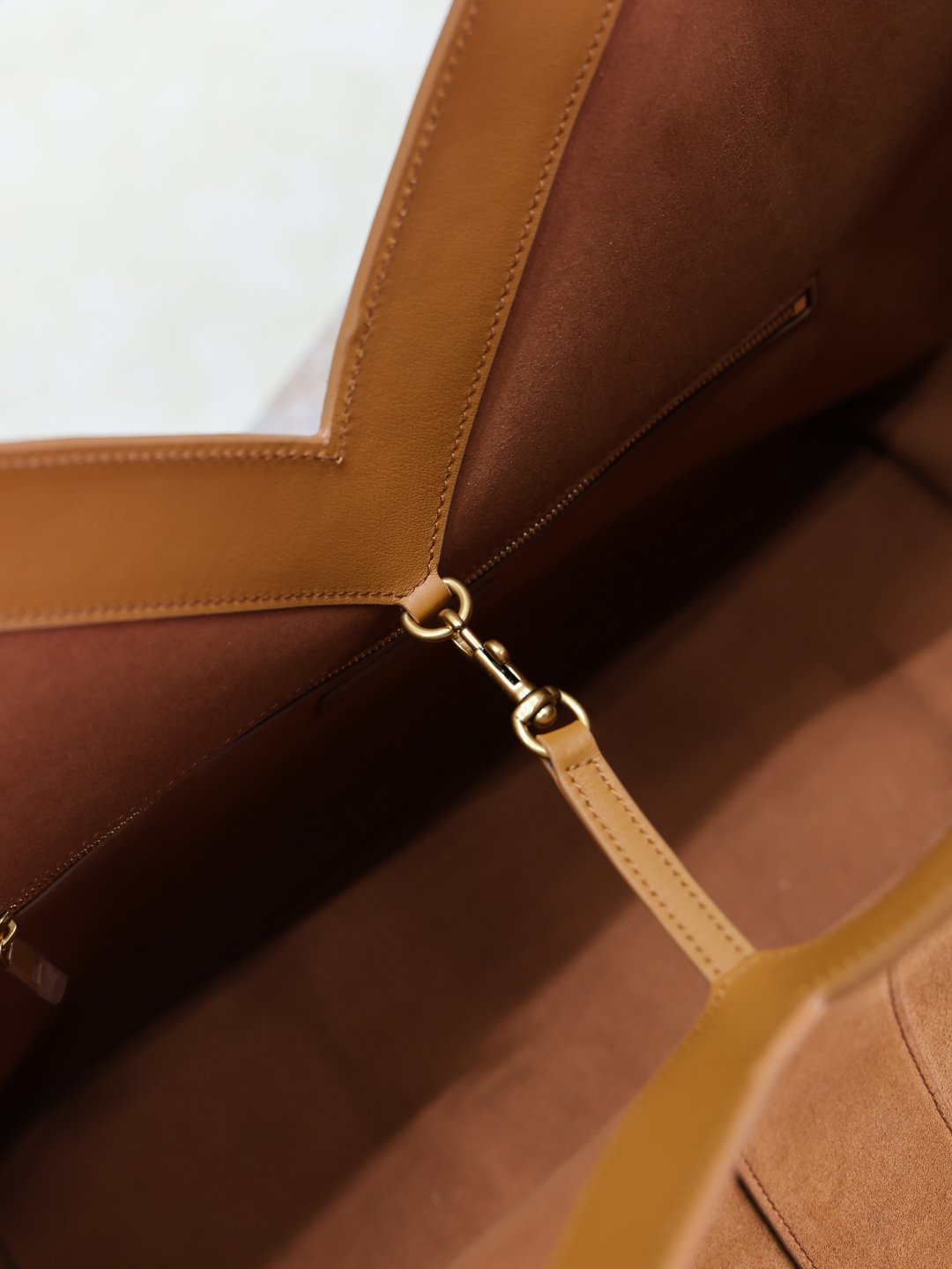 [TOP] Yves Saint Laurent YSL Shopping Bag Suede With Cowhide 38-50×33×16cm - Brown