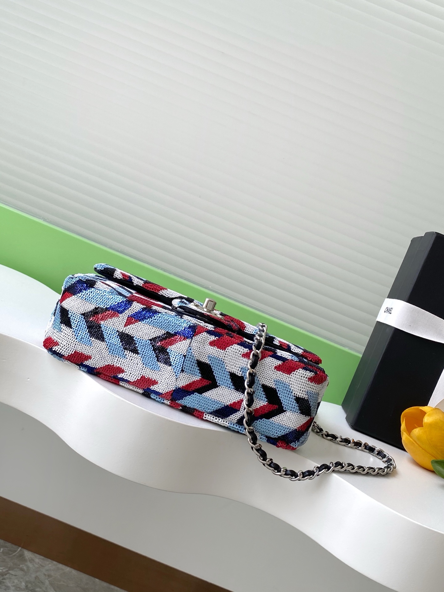 [TOP] CHANEL Sequins Flap Bag 14-21-8cm - Blue and White and Red