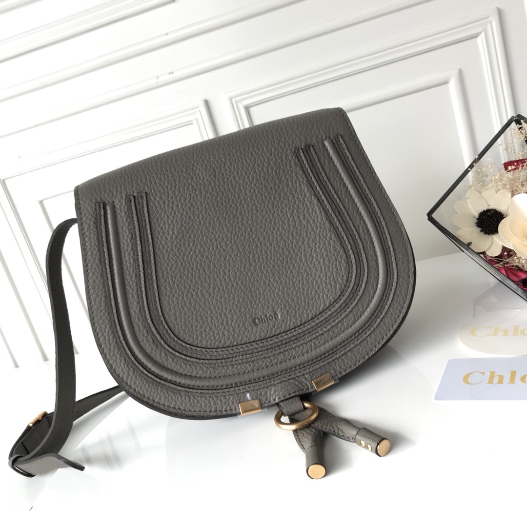 [TOP] Chloe Marcie Bag Cowhide 19*16*9cm- Gray
