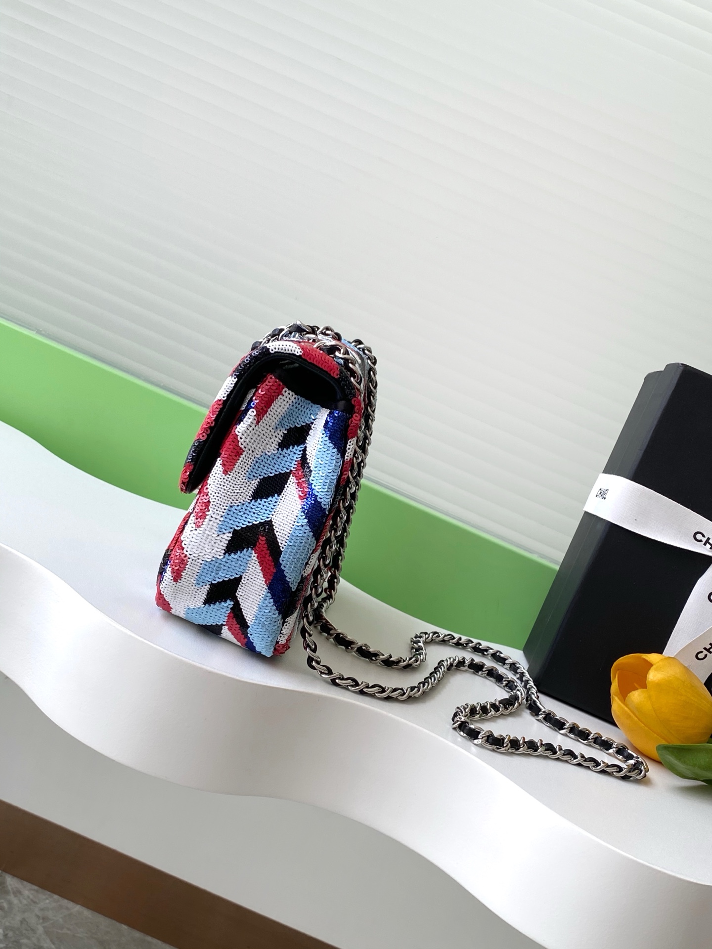 [TOP] CHANEL Sequins Flap Bag 14-21-8cm - Blue and White and Red