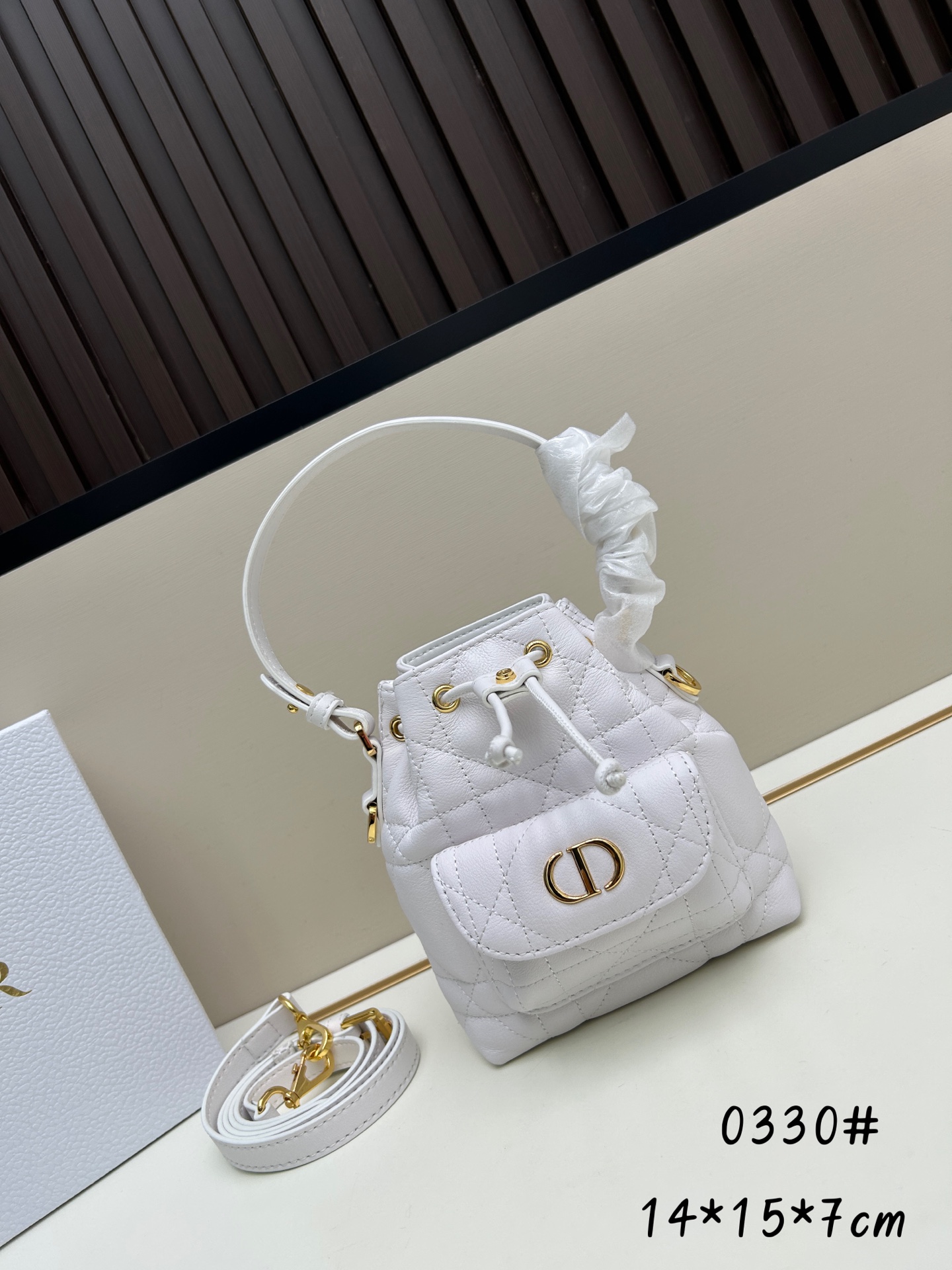 [TOP] Christian Dior Caro Bucket Bag 14*15*7cm - White