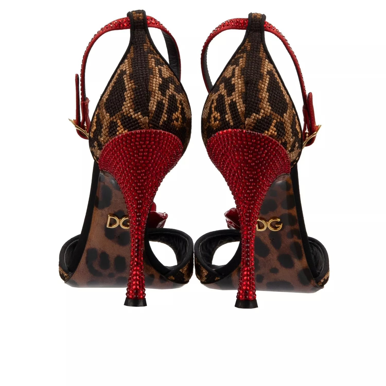 [TOP] Dolce & Gabbana D&G Leopard Crystal Rose Heels Sandals Pumps - Black and Brown