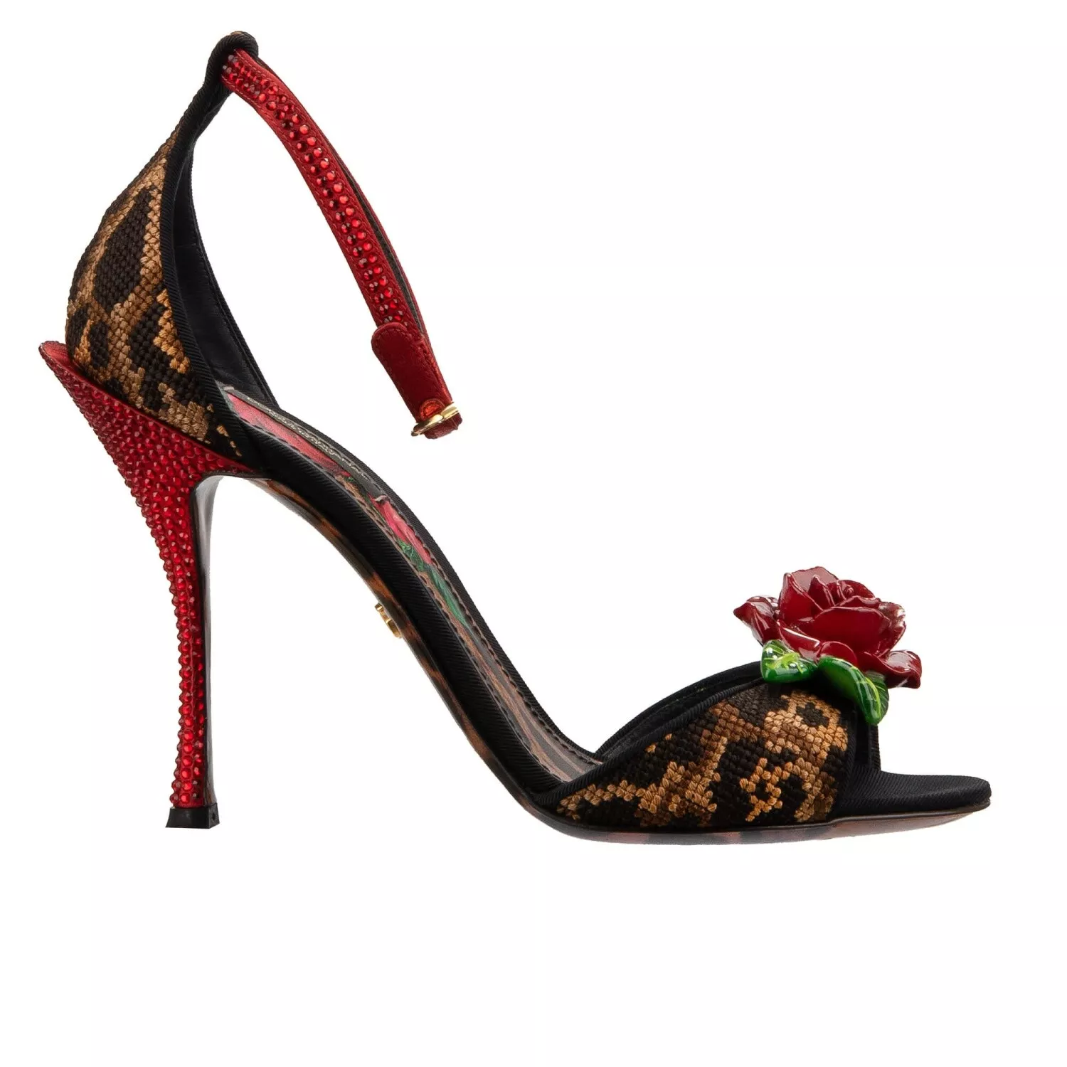 [TOP] Dolce & Gabbana D&G Leopard Crystal Rose Heels Sandals Pumps - Black and Brown