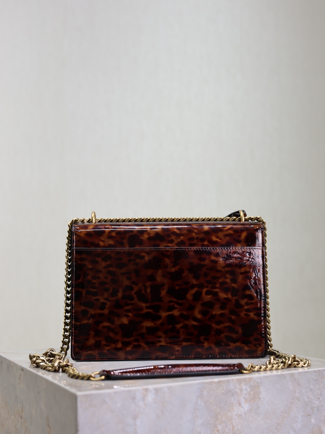 [TOP] Yves Saint Laurent YSL Sunset Bag Leopard Print Patent Leather Bag 22cm- Brown&GHW