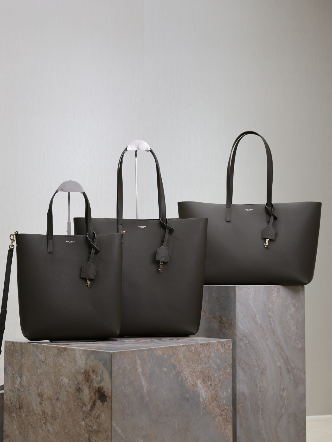 [TOP] Yves Saint Laurent YSL Shopping Tote Bag 25/32.5/38cm - Dark Green