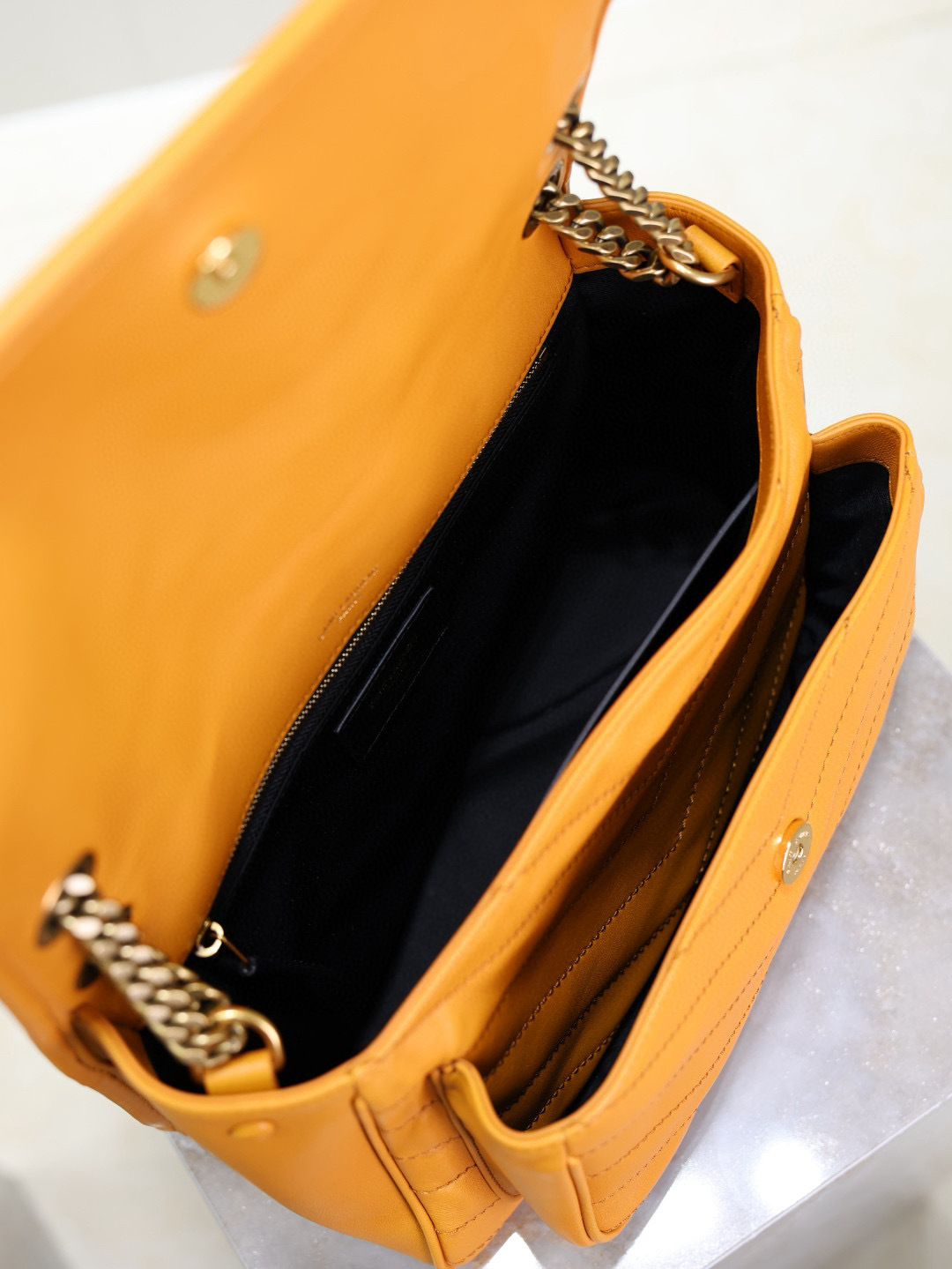 [Top] Yves Saint Laurent YSL Niki Sheepskin Bag 22x16.5x7.5cm/28x20.5x8.5cm - Orange
