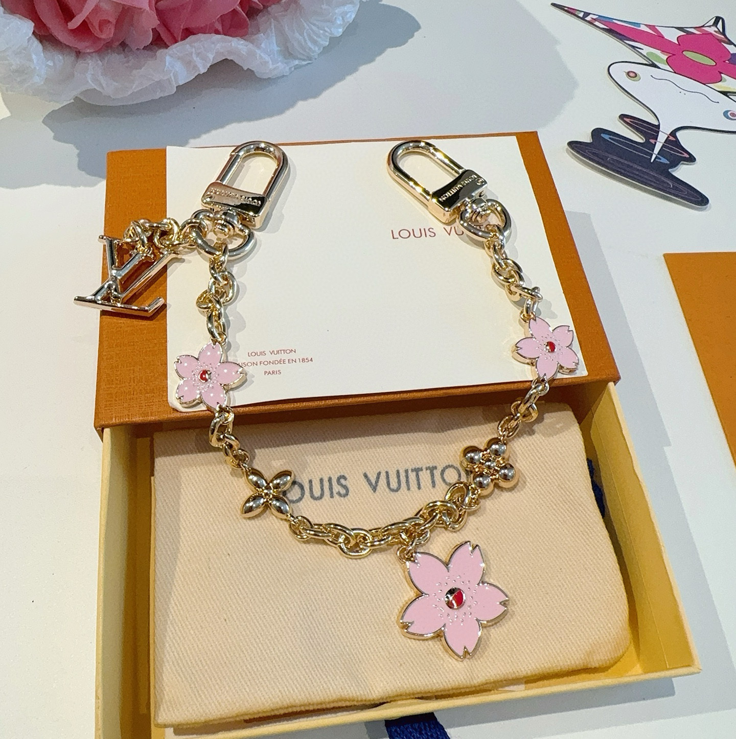 [TOP] Louis Vuitton LV ×TM Cherry Blossom Bag Charm  - Gold