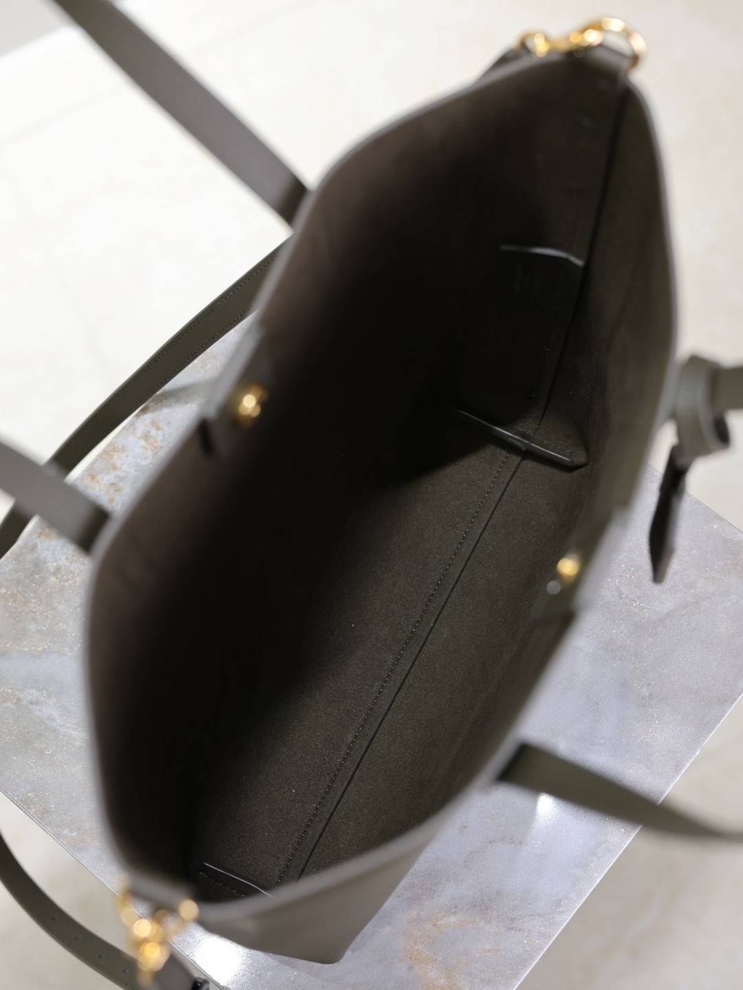 [TOP] Yves Saint Laurent YSL Shopping Tote Bag 25/32.5/38cm - Dark Green