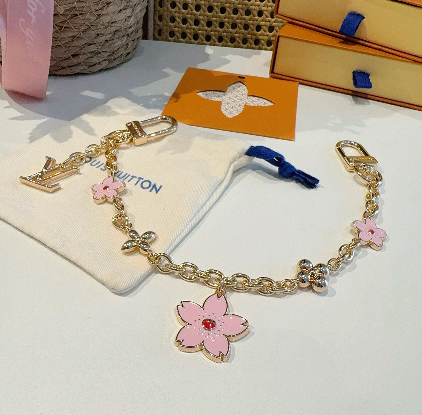 [TOP] Louis Vuitton LV ×TM Cherry Blossom Bag Charm  - Gold
