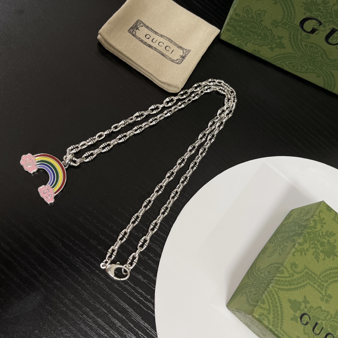 [TOP] GUCCI Rainbow Necklace - Silver