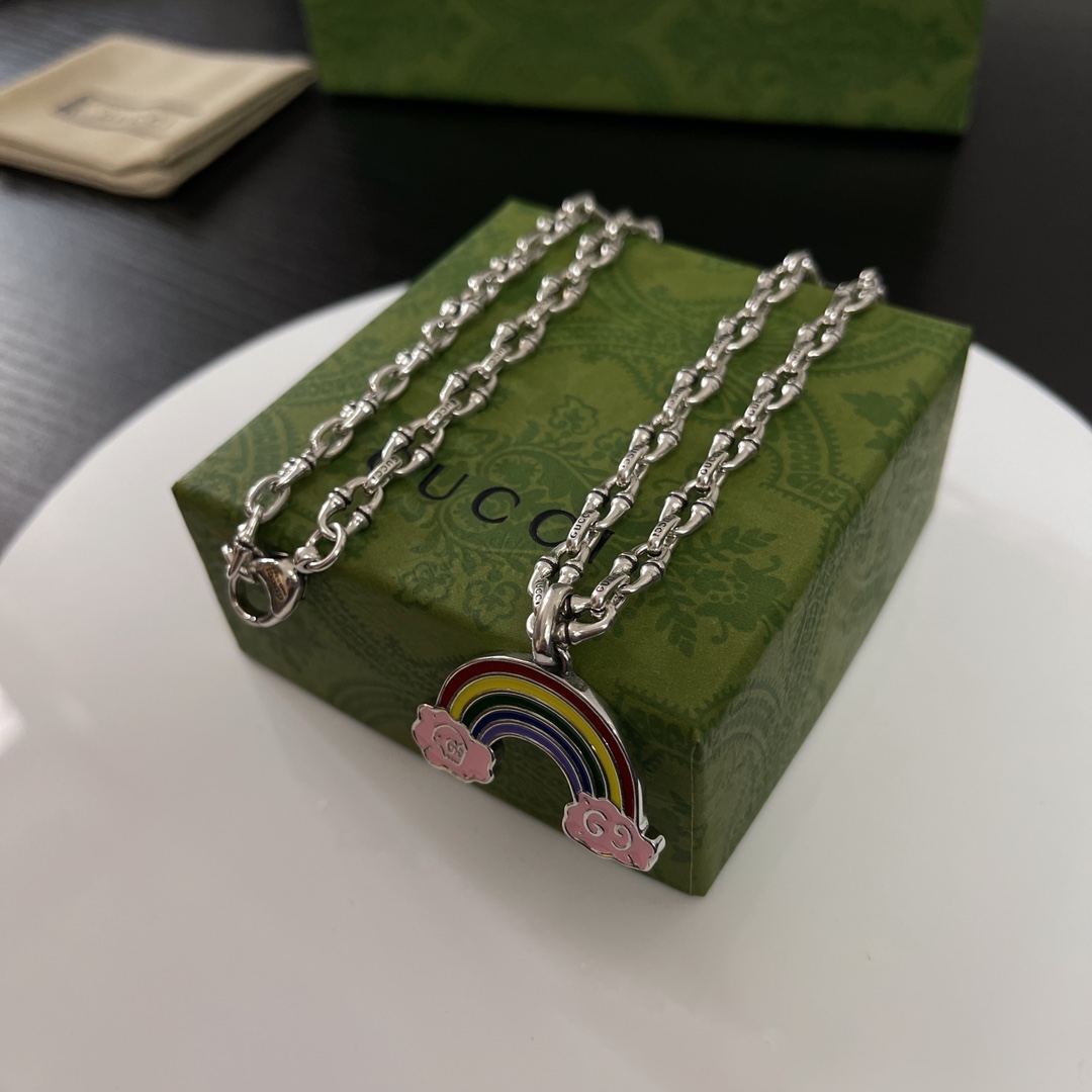[TOP] GUCCI Rainbow Necklace - Silver