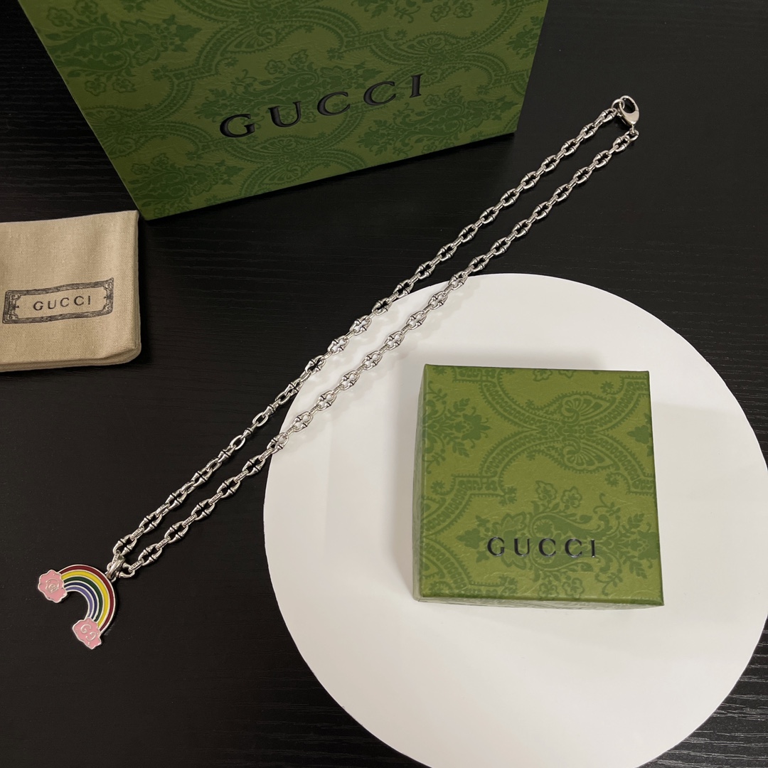 [TOP] GUCCI Rainbow Necklace - Silver