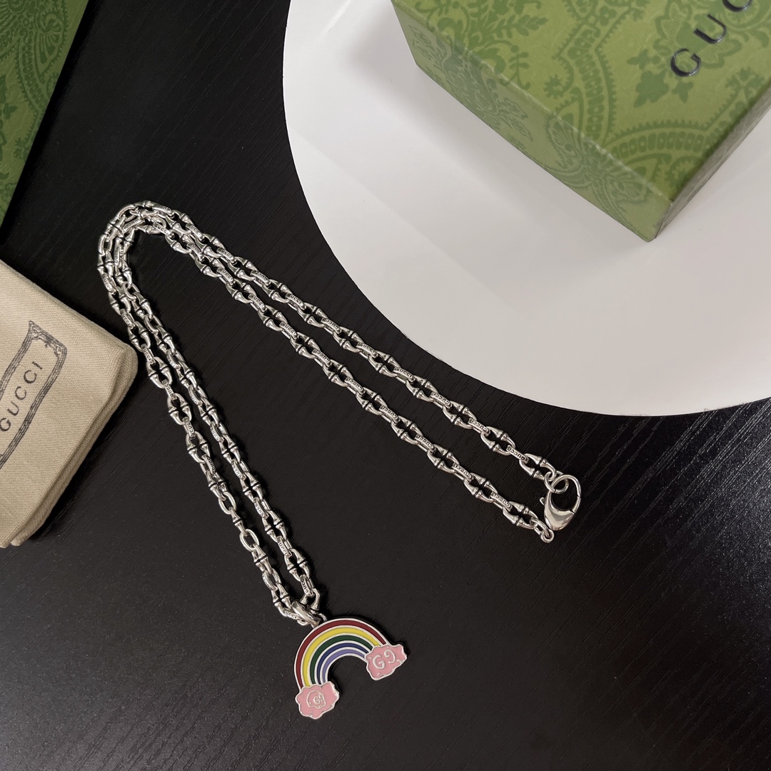 [TOP] GUCCI Rainbow Necklace - Silver