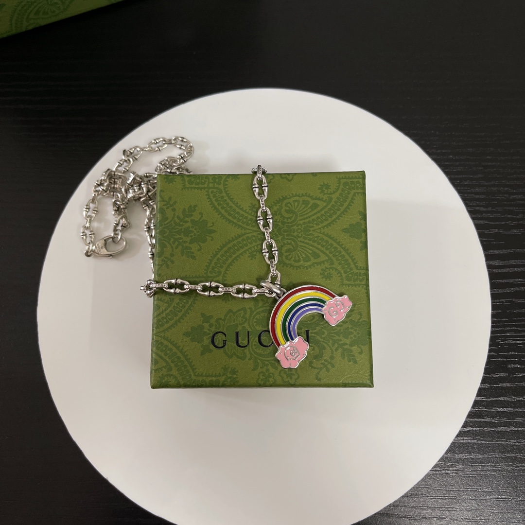 [TOP] GUCCI Rainbow Necklace - Silver
