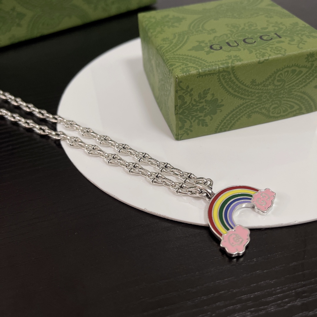 [TOP] GUCCI Rainbow Necklace - Silver
