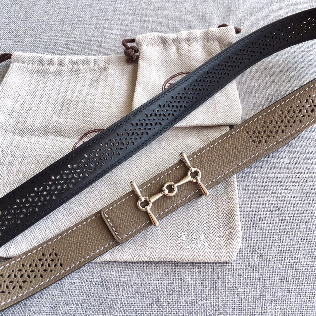 [TOP] HERMES 2.5cm Reversible Waist Belt - Gray
