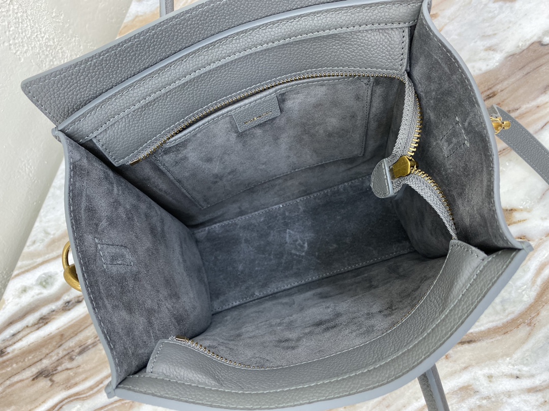 [TOP] CELINE Nano Luggage Grainy Bag 20x20x10cm - Gray & GHW