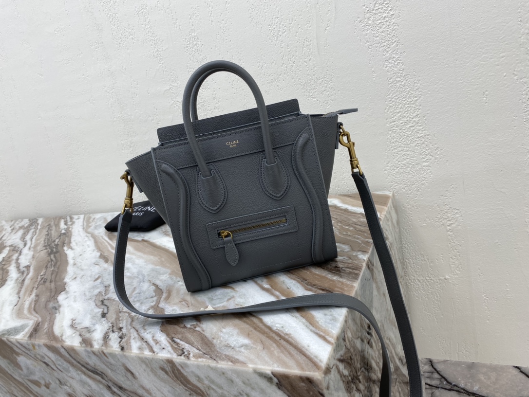 [TOP] CELINE Nano Luggage Grainy Bag 20x20x10cm - Gray & GHW