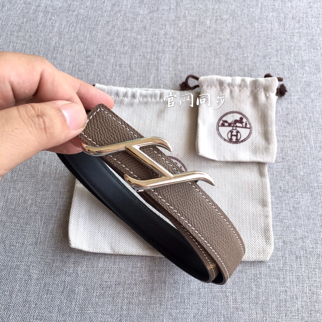 [TOP] HERMES 2.5cm Reversible Waist Belt - Gray