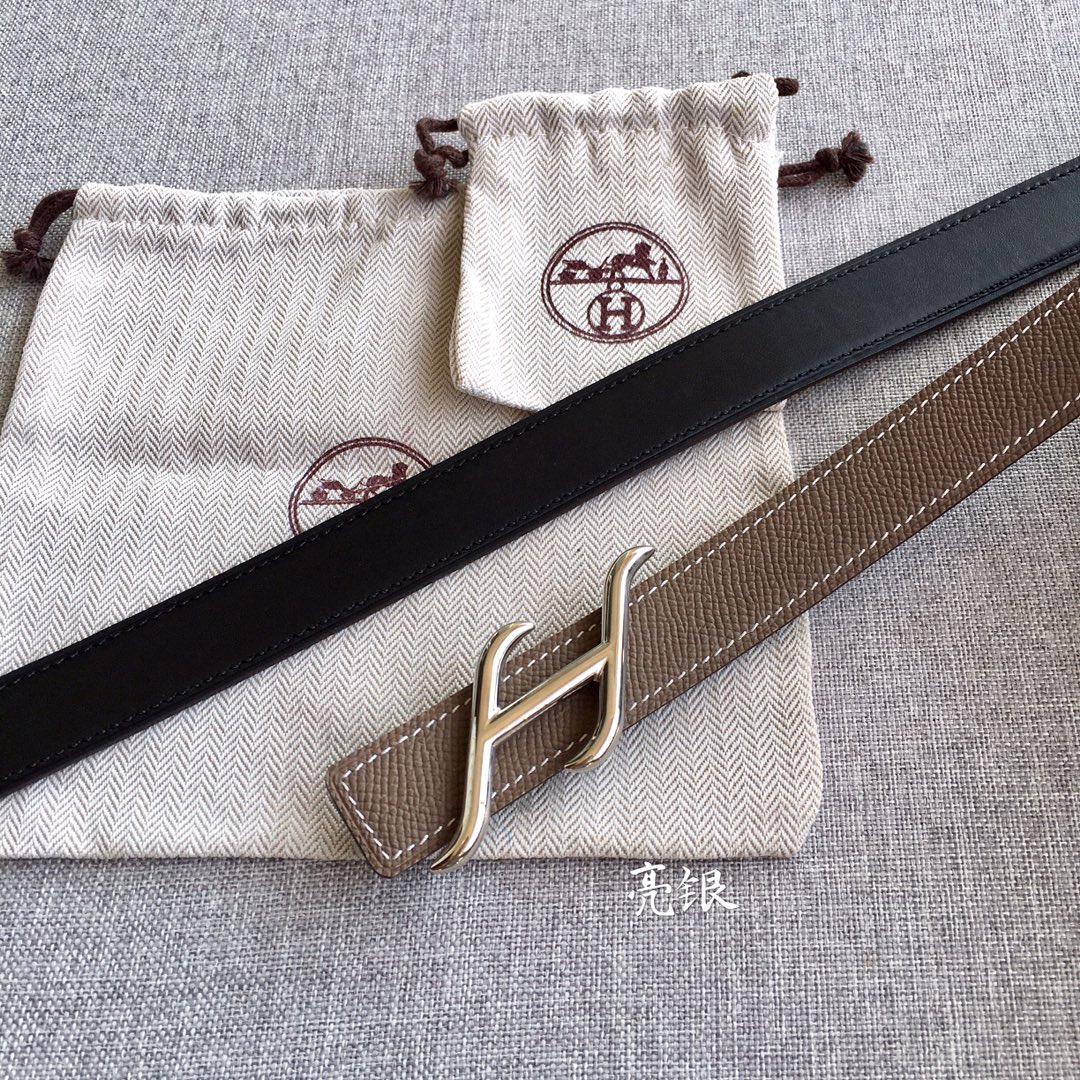 [TOP] HERMES 2.5cm Reversible Waist Belt - Gray