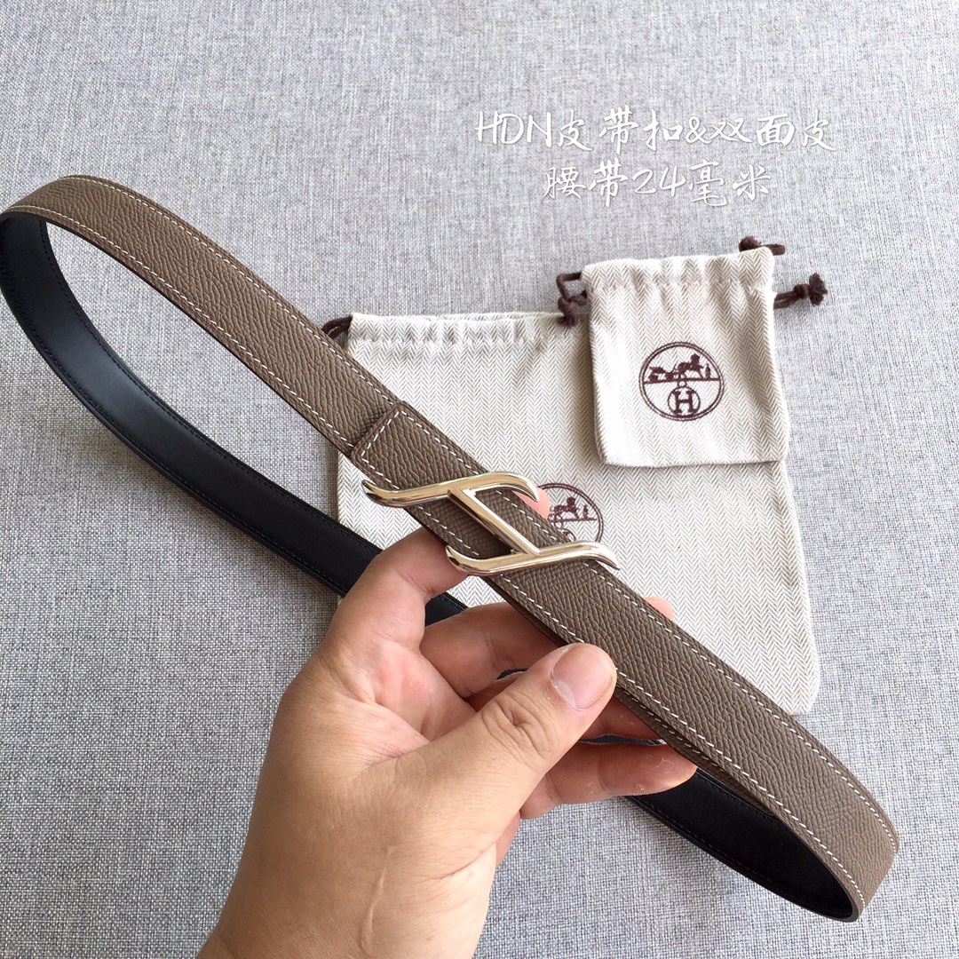 [TOP] HERMES 2.5cm Reversible Waist Belt - Gray
