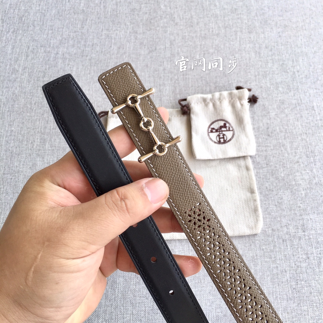 [TOP] HERMES 2.5cm Reversible Waist Belt - Gray