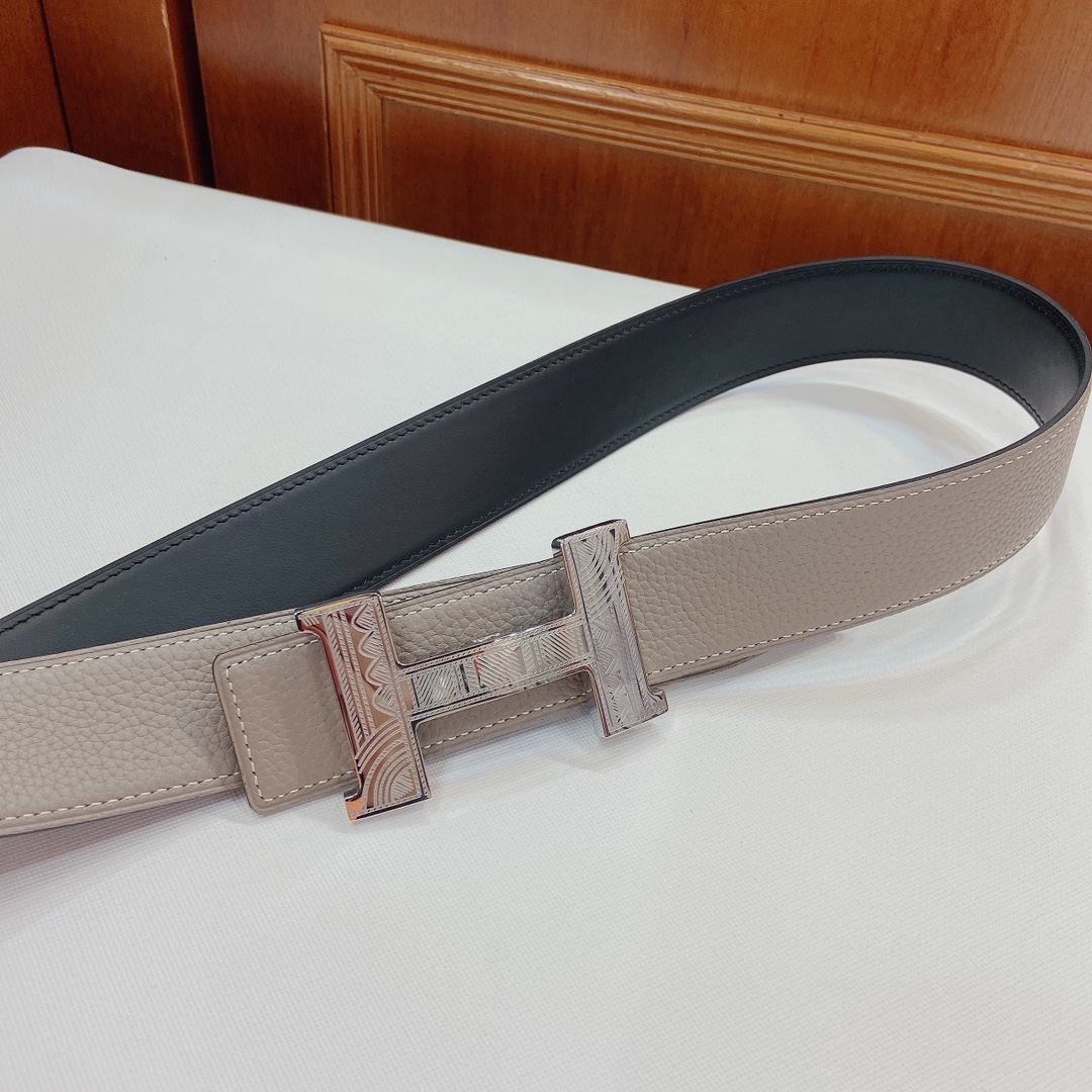 [TOP] HERMES 3.8cm Reversible Waist Belt - Gray