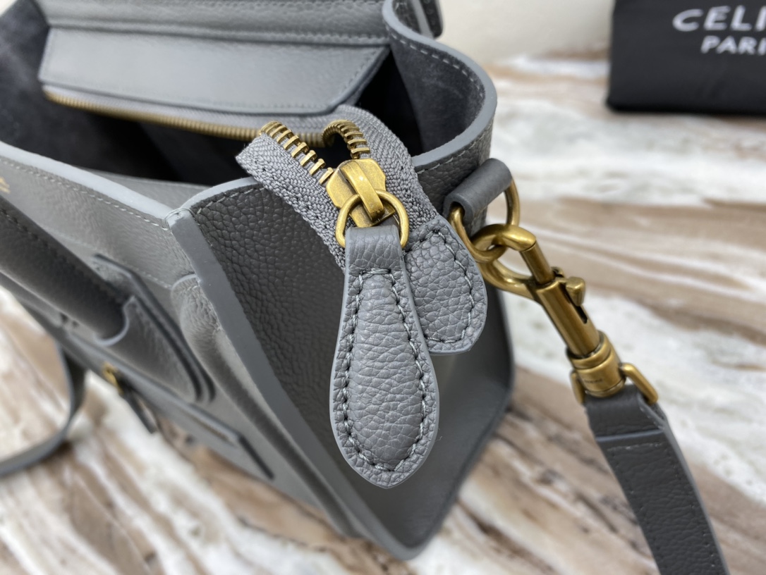 [TOP] CELINE Nano Luggage Grainy Bag 20x20x10cm - Gray & GHW