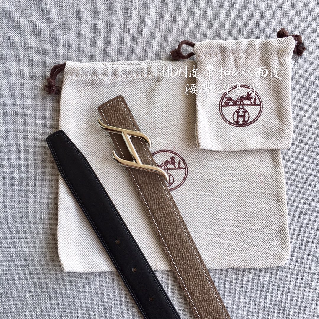 [TOP] HERMES 2.5cm Reversible Waist Belt - Gray