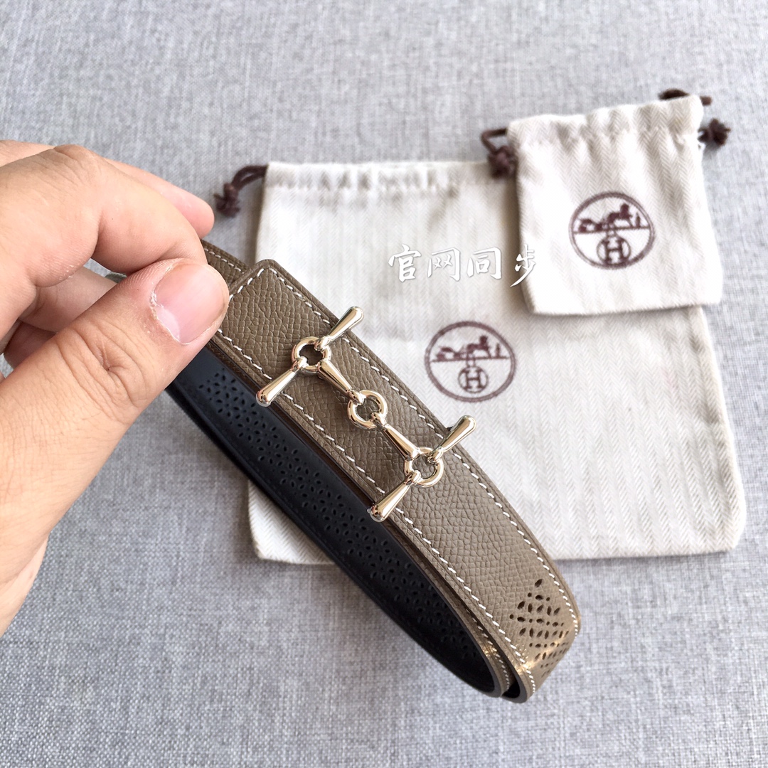[TOP] HERMES 2.5cm Reversible Waist Belt - Gray