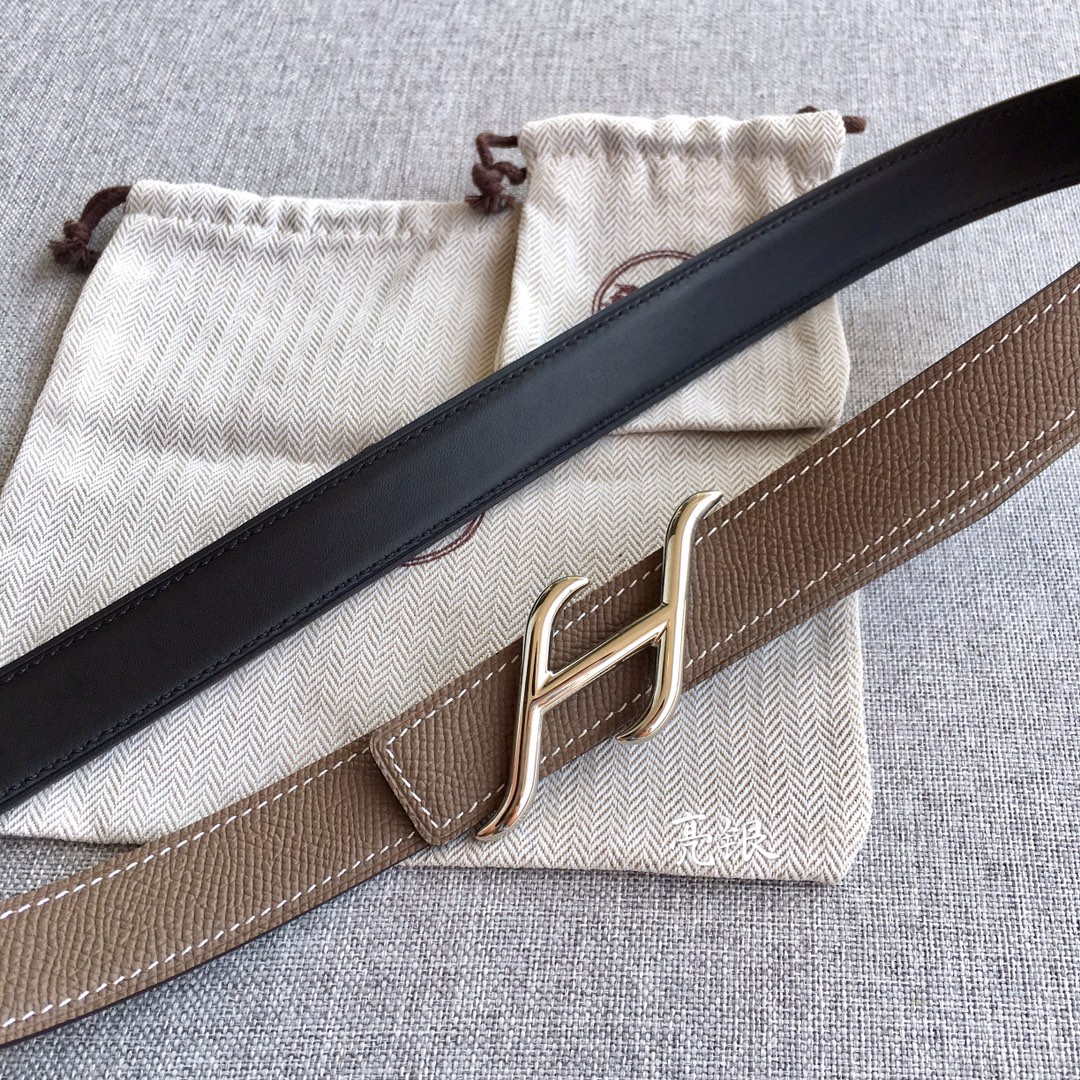 [TOP] HERMES 2.5cm Reversible Waist Belt - Gray