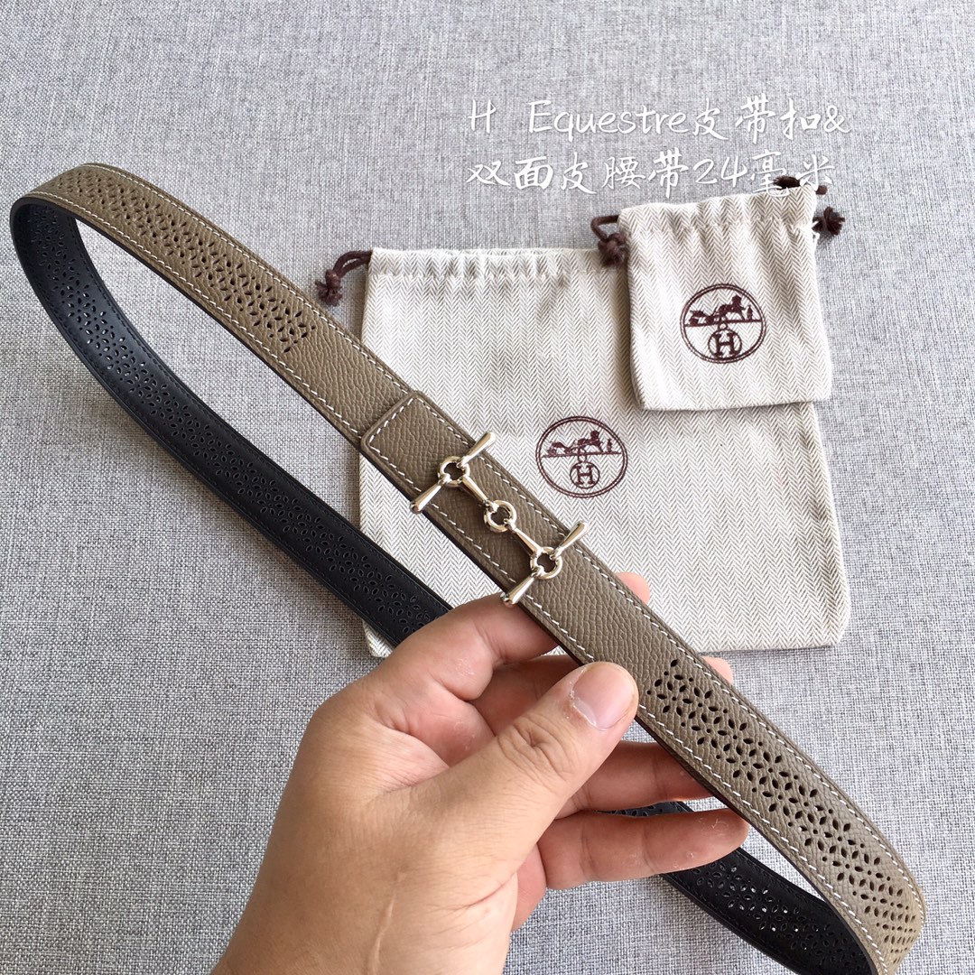 [TOP] HERMES 2.5cm Reversible Waist Belt - Gray