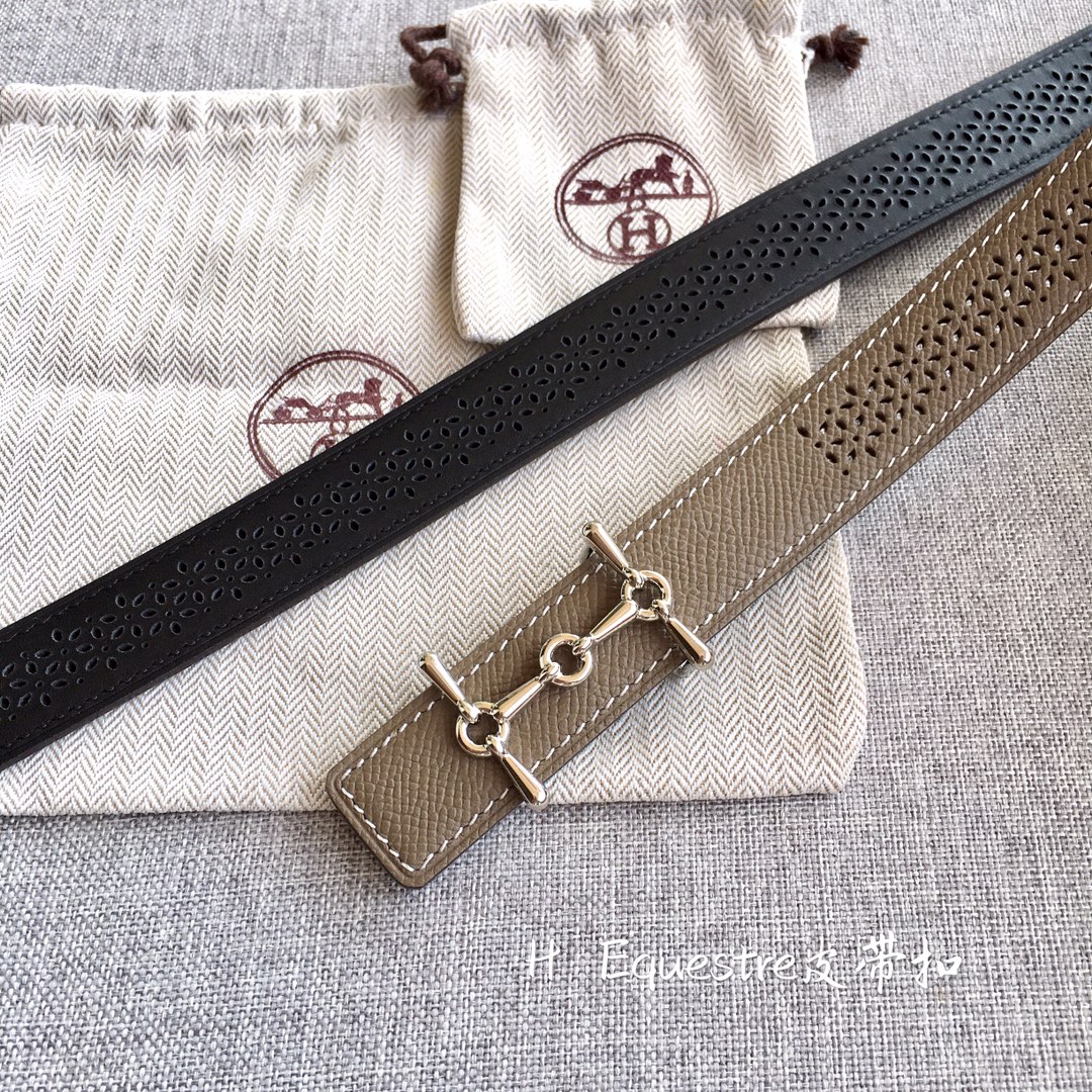 [TOP] HERMES 2.5cm Reversible Waist Belt - Gray
