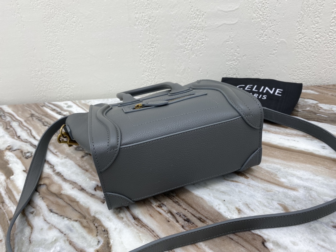 [TOP] CELINE Nano Luggage Grainy Bag 20x20x10cm - Gray & GHW