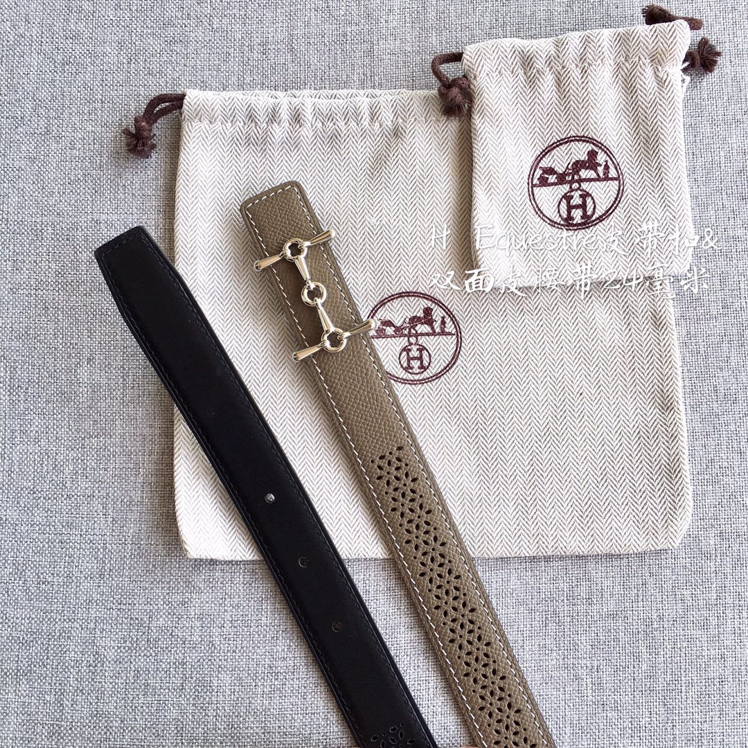 [TOP] HERMES 2.5cm Reversible Waist Belt - Gray